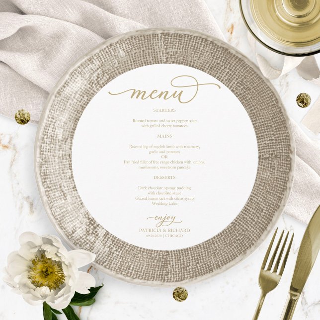 Elegant Gold Script Round Wedding Menu (Creator Uploaded)