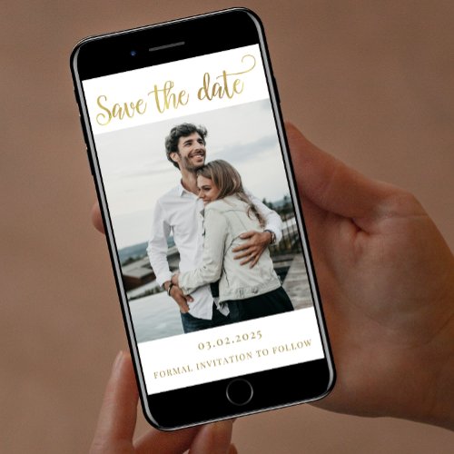 Elegant Gold Script Save the Date With Photo Invitation