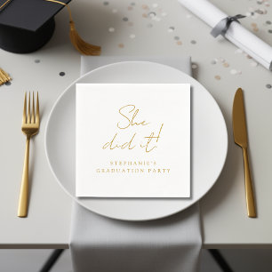 Elegant Gold Script She Did It Modern Graduation Napkins