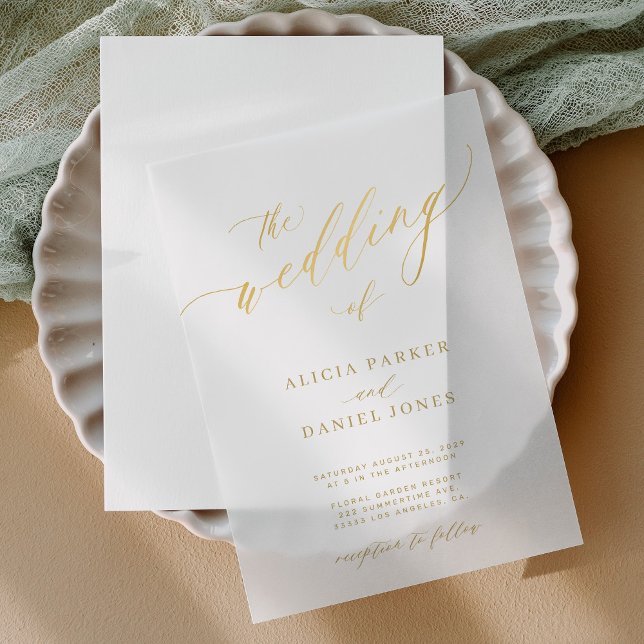 Elegant gold script simple modern wedding  vellum invitations (Creator Uploaded)