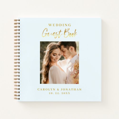 Elegant Gold Script Sky Blue Wedding Guestbook  Notebook