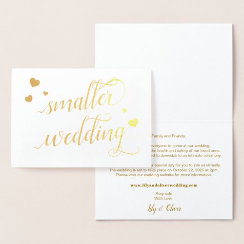 Elegant Gold Script Smaller Wedding Downsized Foil Card