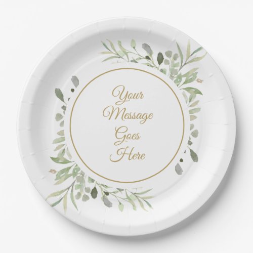 Elegant Gold Script Soft Watercolor Greenery Paper Plates