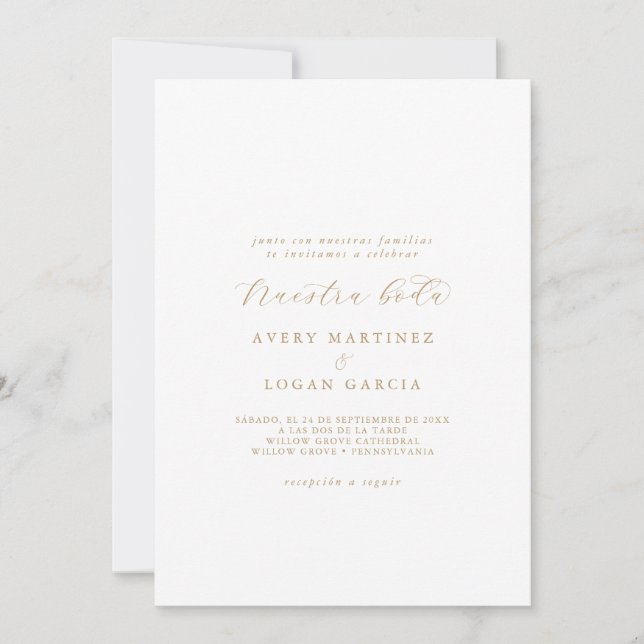 Elegant Gold Script Spanish Nuestra Boda Invitation (Front)