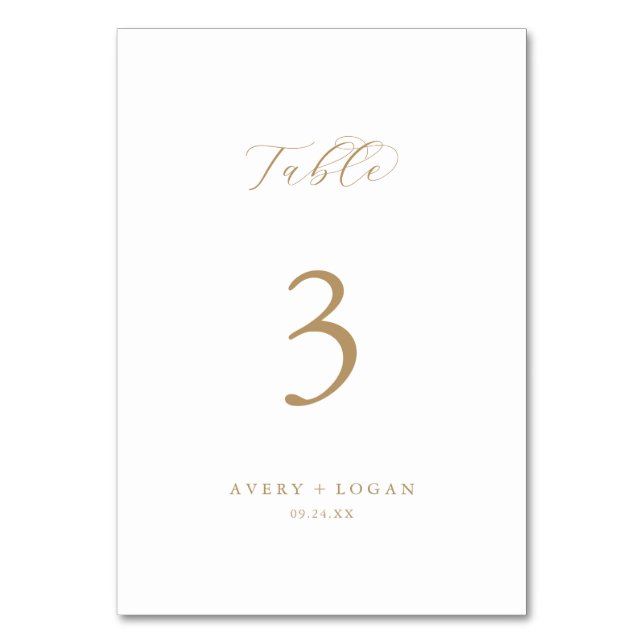 Elegant Gold Script Table Number (Front)