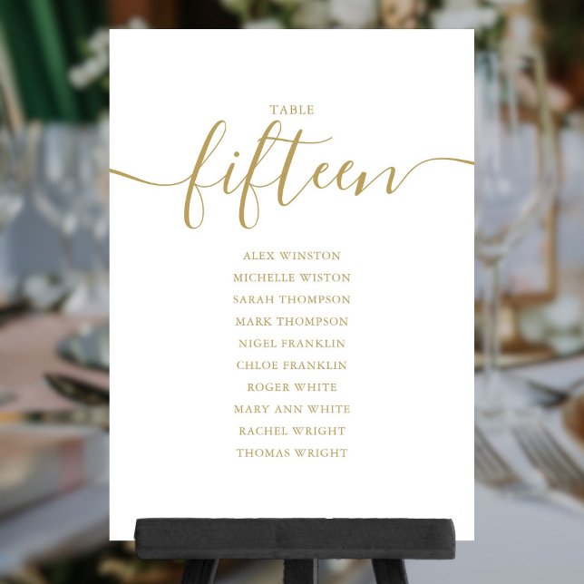 Elegant Gold Script Table Number 15 Seating Chart (Elegant Gold Script Table Number 15 Seating Chart)