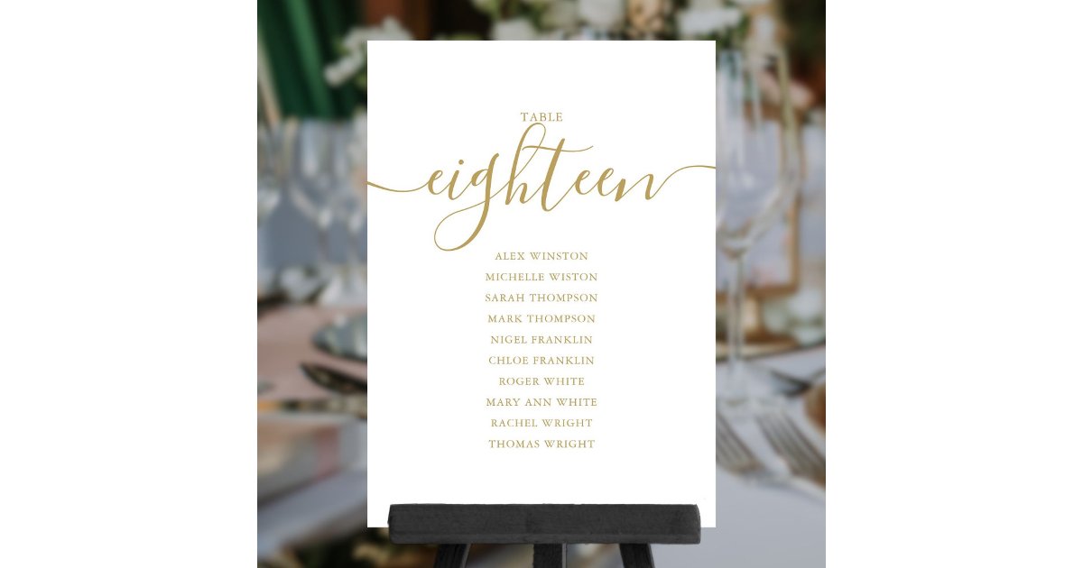 Elegant Gold Script Table Number 18 Seating Chart | Zazzle