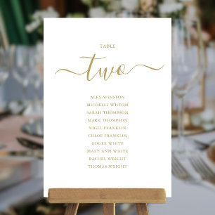 Elegant Gold Script Table Number 2 Seating Chart
