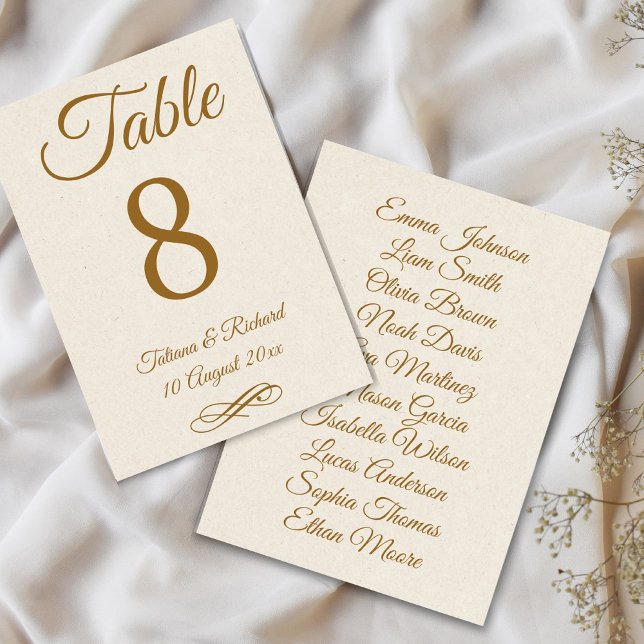 Elegant Gold Script Table Number Card (elegant gold script wedding table number card)