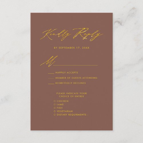 Elegant Gold Script Terracotta Simple Wedding RSVP Enclosure Card