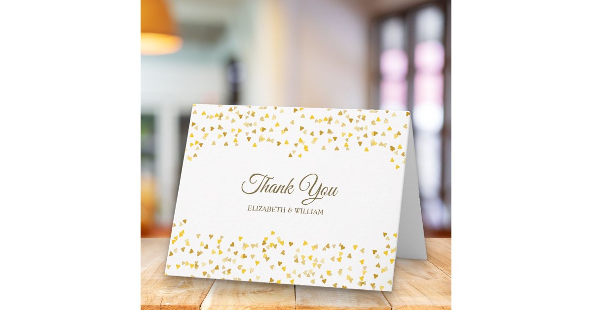 Elegant Gold Script Thank You Hearts Confetti Card | Zazzle