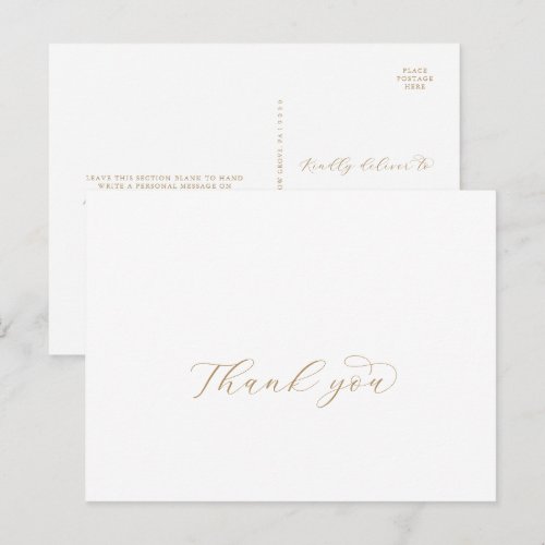 Elegant Gold Script Thank You Postcard