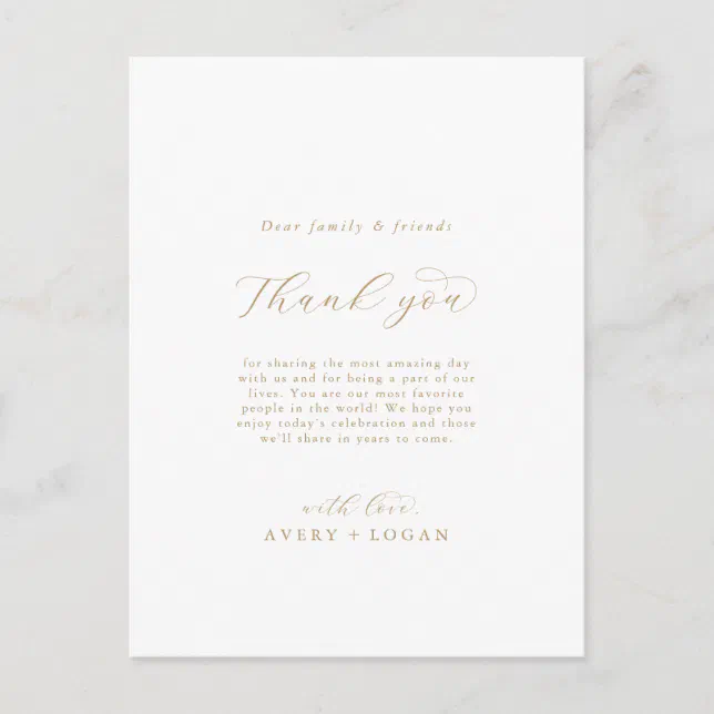 Elegant Gold Script Thank You Reception Card | Zazzle