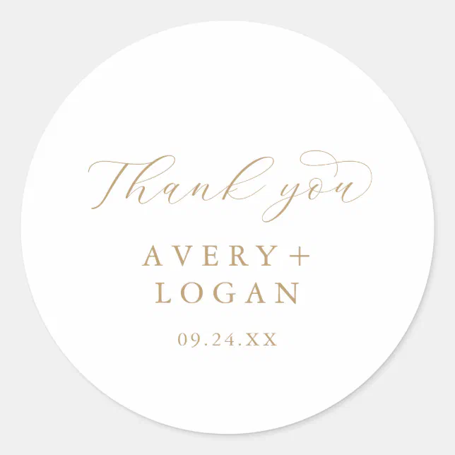 Elegant Gold Script Thank You Wedding Favor Classic Round Sticker | Zazzle