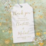 Elegant Gold Script Thank You Wedding Favor Gift Tags<br><div class="desc">Featuring signature style names,  this elegant gold and white tag can be personalized with your special thank you information in chic gold lettering. Designed by Thisisnotme©</div>
