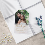 Elegant Gold Script Thank You Wedding Photo Favor Gift Tags<br><div class="desc">Featuring signature style names,  this elegant gold and white tag can be personalized with your special photo and thank you information in chic gold lettering. Designed by Thisisnotme©</div>