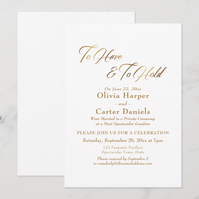Elegant Gold Script To Have & To Hold Reception Invitation (Front/Back)