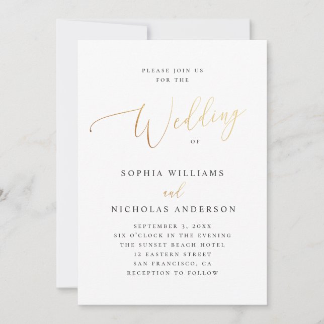 Elegant Gold Script | Traditional Classic Wedding Invitation (Front)