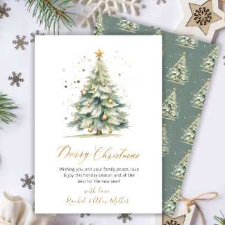 Elegant Gold Script Tree Non Photo Christmas Cards