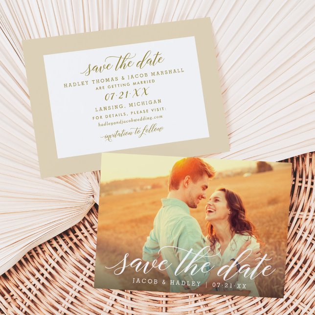 Elegant Gold Script Two Photo Wedding Save The Date (Creator Uploaded)
