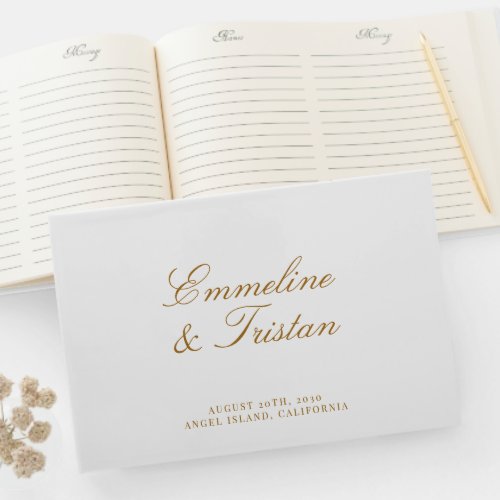 Elegant Gold Script Typography Wedding Guest Book