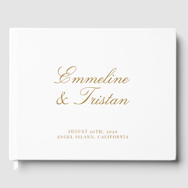 Elegant Gold Script Typography Wedding Guest Book (Front)