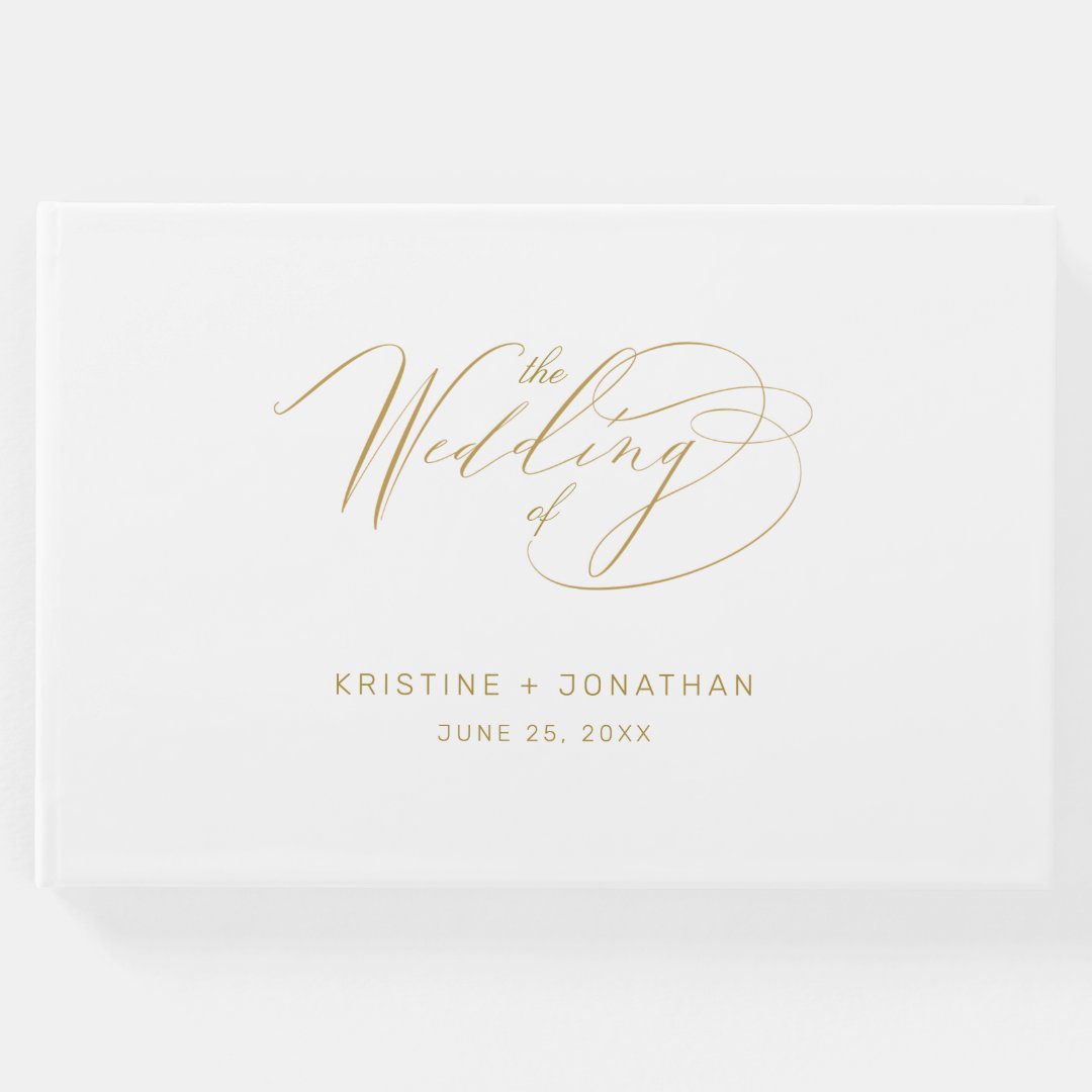 Elegant Gold Script Typography Wedding Guest Book | Zazzle