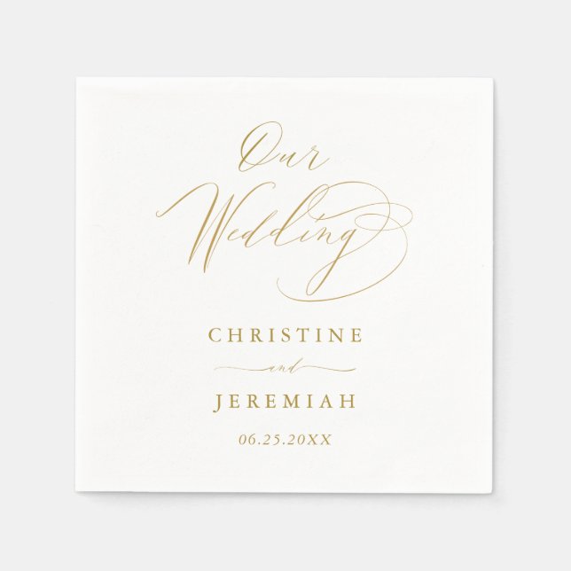 Elegant Gold Script Typography Wedding Napkins (Front)