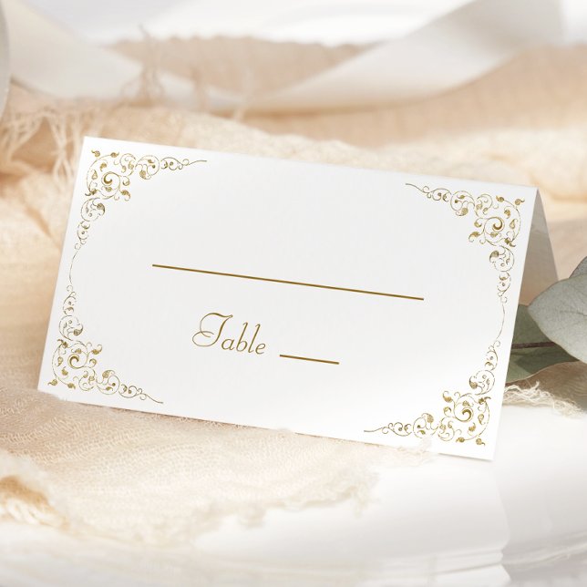 Elegant Gold Script Vintage Botanical Wedding Place Card (Creator Uploaded)
