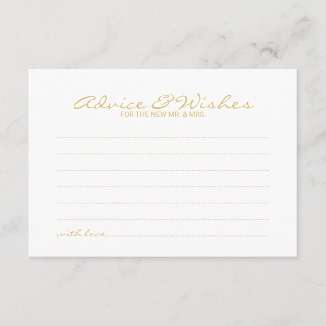Elegant Gold Script Wedding Advice and Wishes Card (Front)