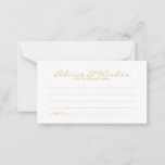Elegant Gold Script Wedding Advice and Wishes Card<br><div class="desc">Add a personal touch to your wedding with an elegant wedding advice and wishes card. This advice card features title in gold modern elegant calligraphy font style and details in gold modern sans serif font style on white background. Perfect for wedding, baby shower, birthday party, bridal shower, bachelorette party and...</div>