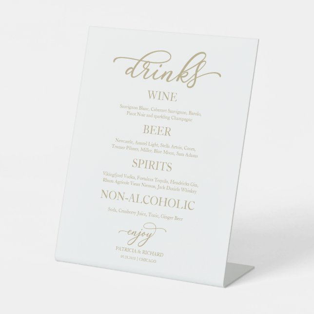 Elegant Gold Script Wedding Bar Sign Minimalist (Front)