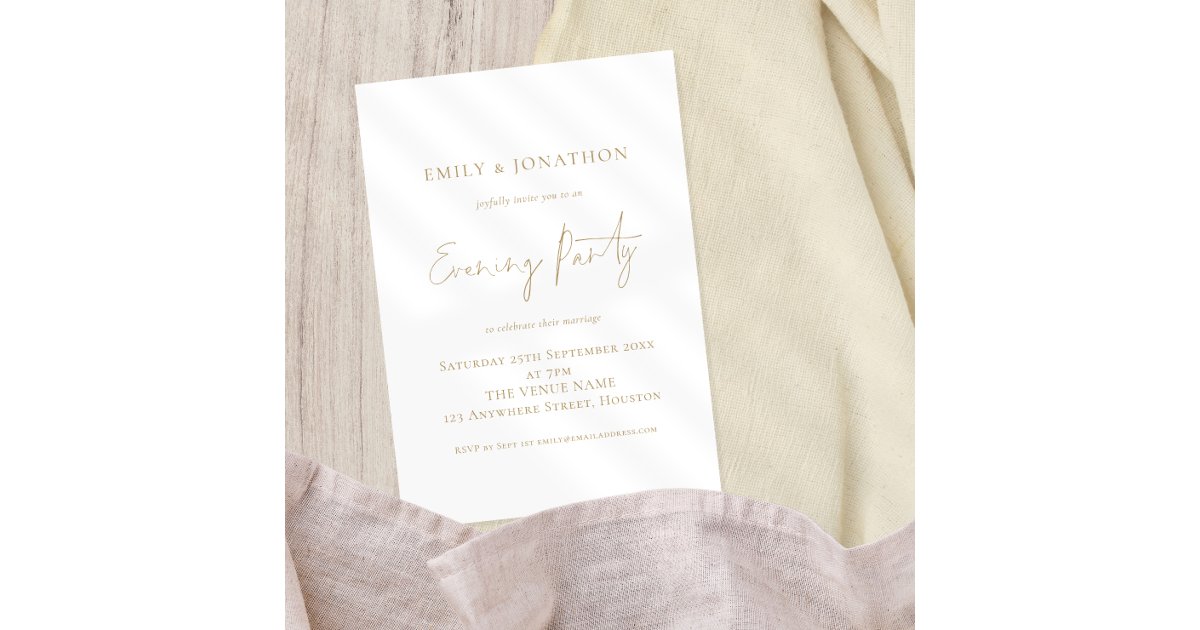 Elegant Gold Script Wedding Evening Party Invitation | Zazzle