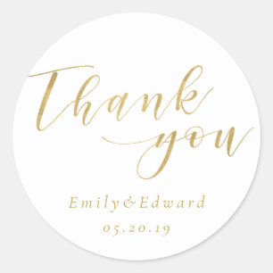 Elegant Gold Script Wedding Favor Thank You Classic Round Sticker