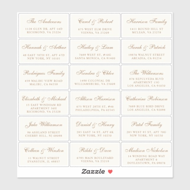 Elegant Gold Script Wedding Guest Address Labels (Sheet)