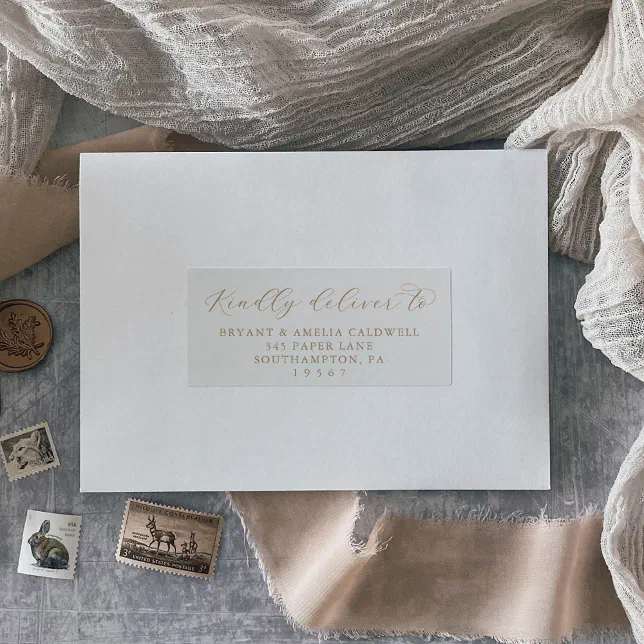 Elegant Gold Script Wedding Guest Address Labels | Zazzle