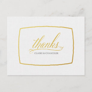 Elegant Gold Script Wedding Minimalist Thank You  Postcard