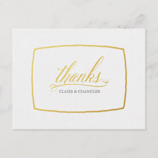 Elegant Gold Script Wedding Minimalist Thank You  Postcard
