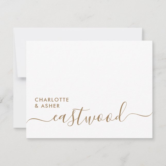 Elegant Gold Script Wedding Monogram Note Card (Front)