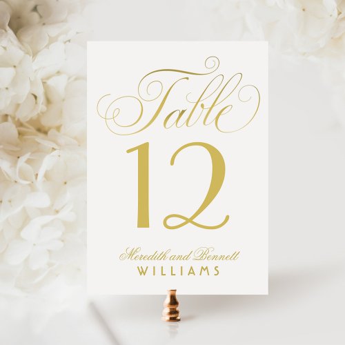 Elegant Gold Script Wedding Monogram Table Number