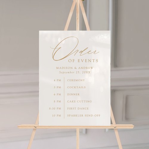 Elegant Gold Script Wedding Order of Events Acrylic Sign