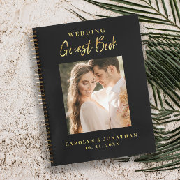 Elegant Gold Script Wedding Photo Guestbook  Notebook