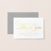 Elegant Gold Script Wedding Photo Thank You Foil Card (Front With Envelope)