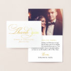 Elegant Gold Script Wedding Photo Thank You