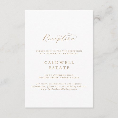 Elegant Gold Script Wedding Reception Enclosure Card