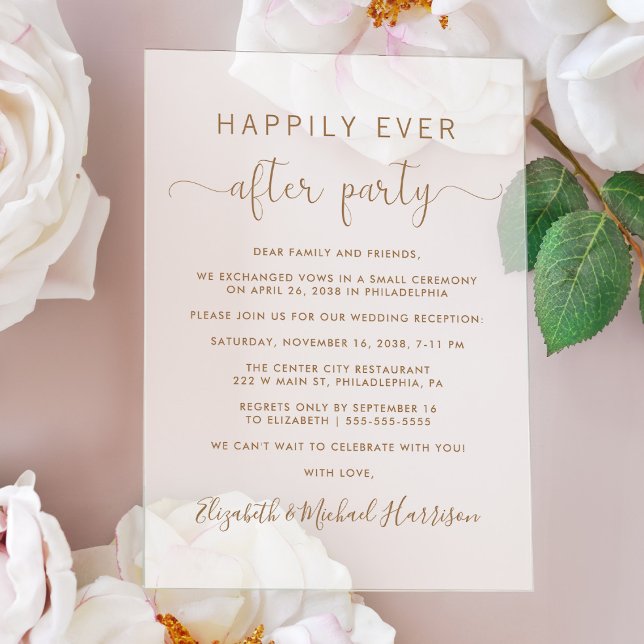 Elegant Gold Script Wedding Reception Frosted Acrylic Invitations (Make your day unforgettable with stunning acrylic invitations—modern, elegant, unique!)