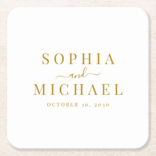 Elegant Gold Script Wedding Rehearsal Dinner  Square Paper Coaster