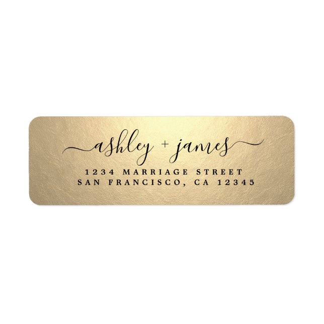 Elegant Gold Script Wedding Return Address Label (Front)