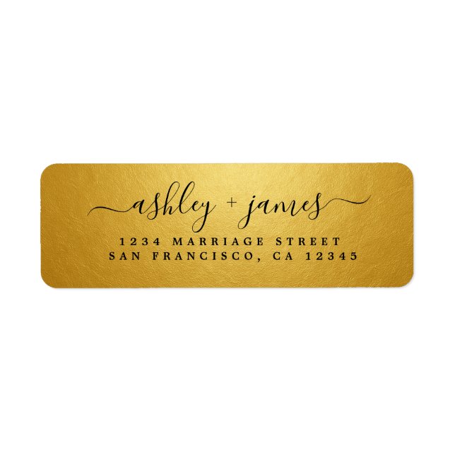 Elegant Gold Script Wedding Return Address Label (Front)