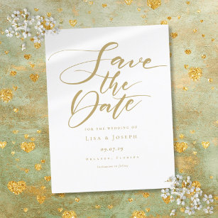 Elegant Gold Script Wedding Save the Date Announcement Postcard